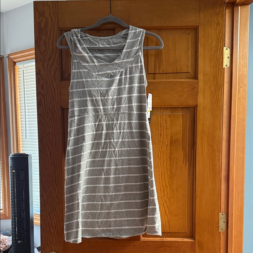 Marc New York Gray and White Striped Sleeveless Dress
